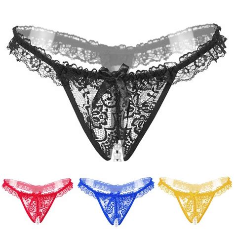 women sexy open crotch lingerie women s crotchless pearl lace thongs