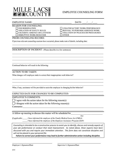 employee counseling form fill  printable fillable blank