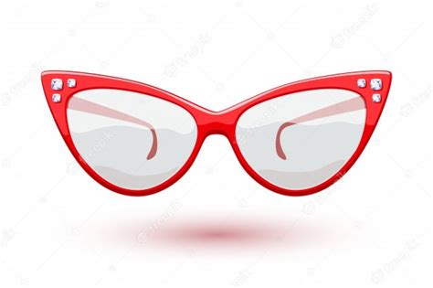 cat eye red retro glasses with diamonds gemstones illustration eye