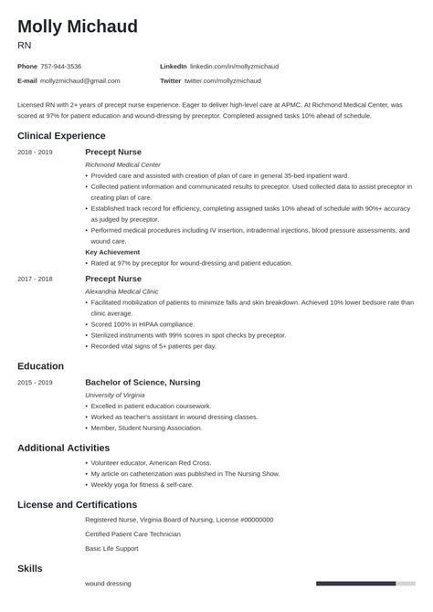 sample resume   grad registered nurse