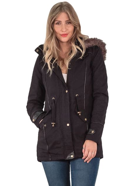 womens hooded parka coat ladies cotton hoodies zip  warm winter outwear jacket ebay