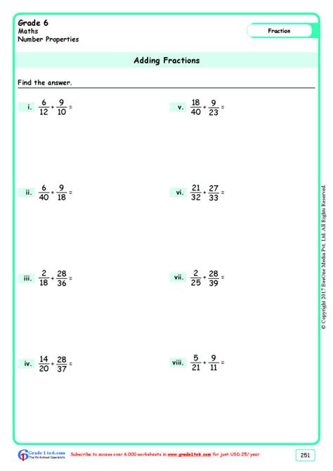 grade adding fractions worksheetswwwgradetocom