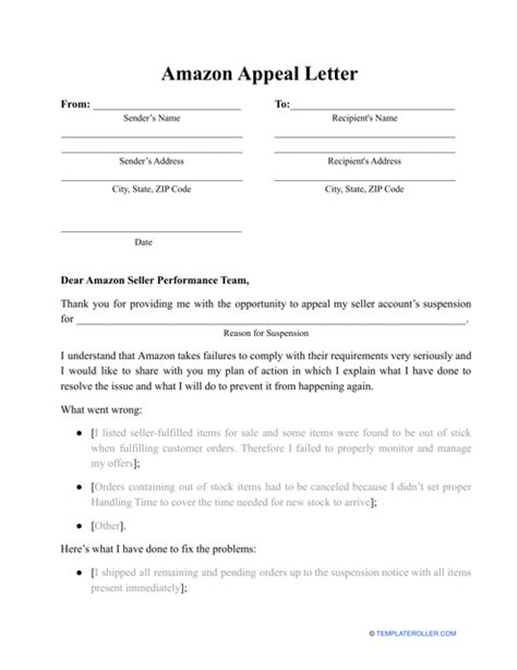 amazon appeal letter template  printable  templateroller