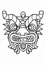 Dragon Lion Dance Chinese Year Coloring Mask Colouring Pages Choose Board Drawing sketch template