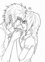 Anime Coloring Pages Couples Couple Lineart Kissing Color Colorings Getcolorings Printable Print Getdrawings sketch template