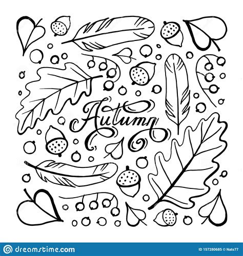 autumn doodle hand drawn page  outlines  adult coloring book