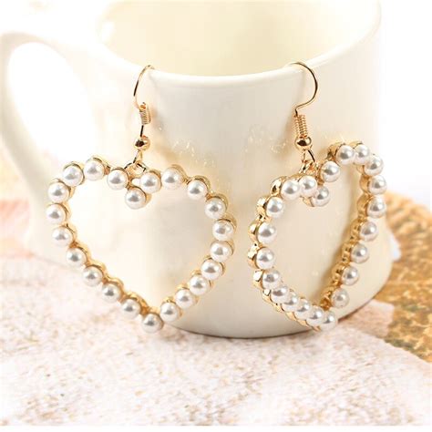 uam classical pearl heart earrings romantic love drop earrings for