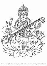 Saraswati Goddess Lakshmi Draw Maa Hinduism Hindu Inde sketch template