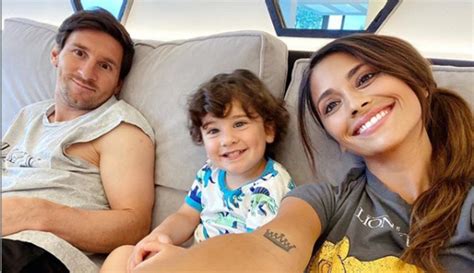 lionel messi lets his hair down with wife antonela roccuzzo and son ciro