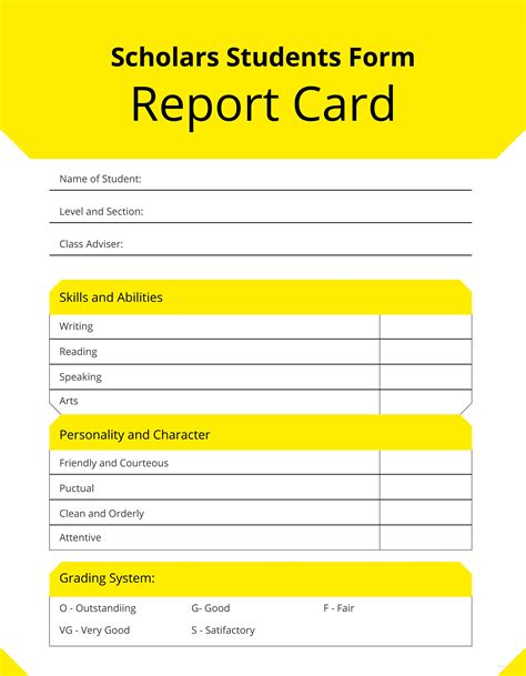 editable report card template
