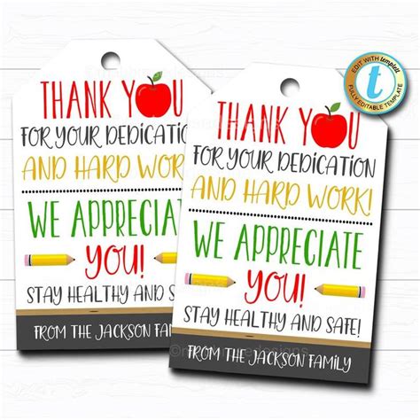 teacher appreciation gift tag   gift staff school pto etsy