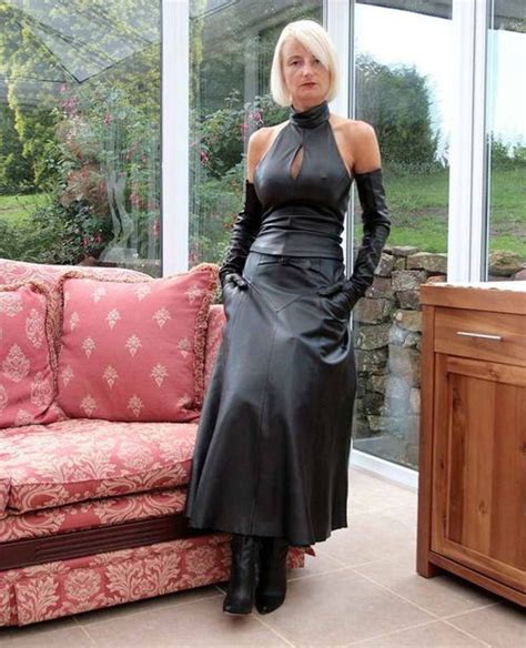 long leather dress with long gloves going shopping