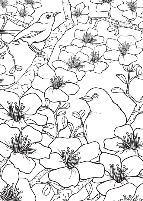 freebie spring birds  flowers coloring page stamping