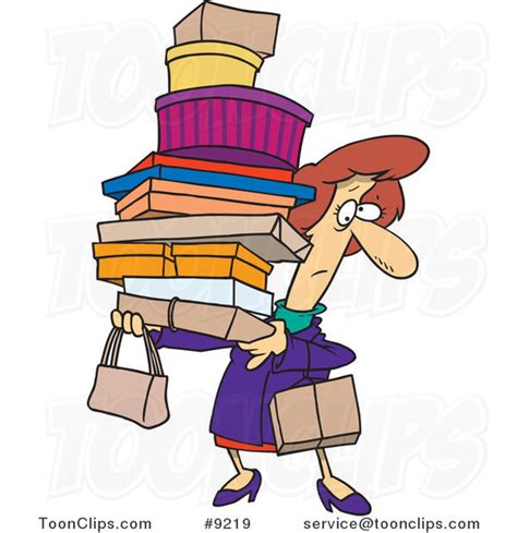 cartoon shopping lady carrying packages   ron leishman