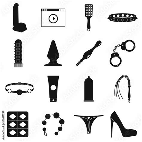 sex shop icons set simple style stock image and royalty