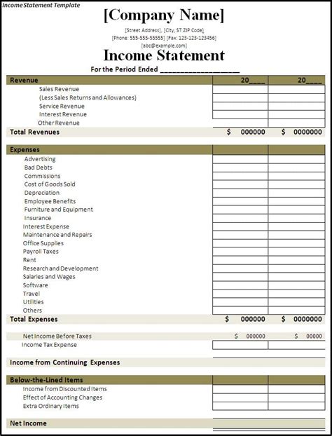 simple income statement template income statement template income