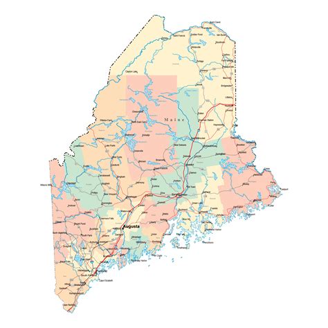 large detailed administrative map  maine state  highways