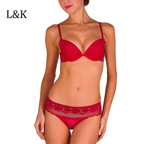 2017 landk high quality european ladies lace push up bra set sexy red