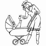 Coloring Baby Pages Mother Stroller Mom Her Child sketch template