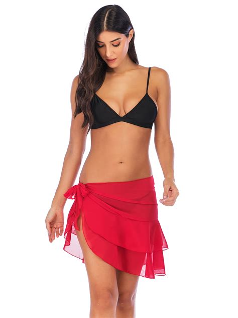 dodoing dodoing womens solid wrap skirt beach skirt cover  chiffon