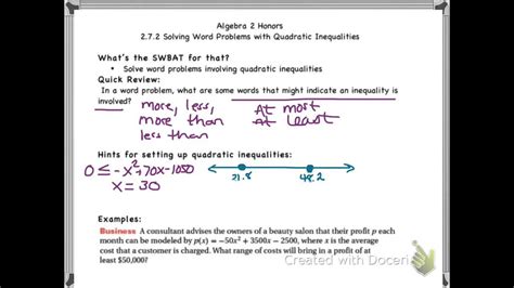 hmh  word problems  quadratic inequalities youtube