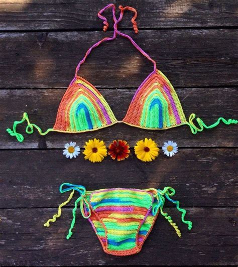 bright rainbow bikini crochet sexy rainbow bikini brazilian bikini