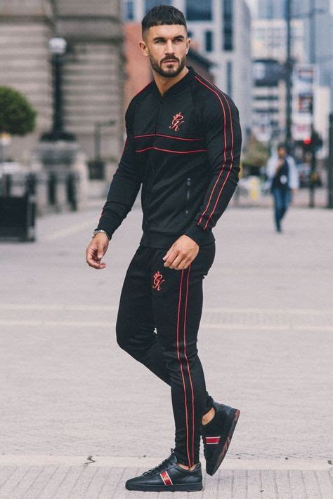 Piped Poly Tracksuit Bottoms Black Red Gymking Tracksuit