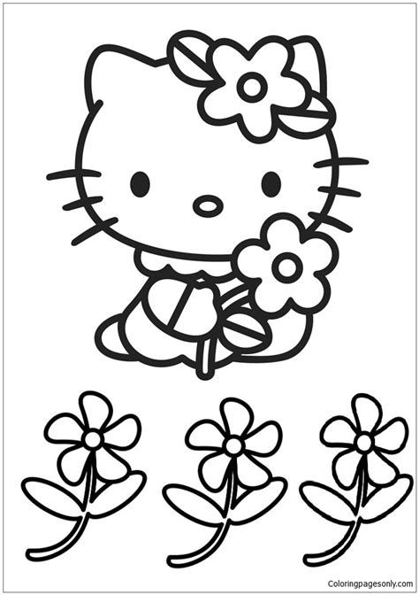 kitty cute  flowers coloring pages cartoons coloring pages