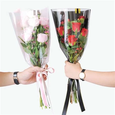 pcs single rose plastic package transparent flower bouquet wrapping