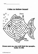 Jesus Fish Coloring Disciples Pages Calls His Bible Fishermen Maze Activity Kids Apostles Activities Calling Men Fishers Sheet School Craft sketch template