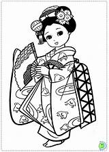 Girls Geisha Dinokids Colouring Meninas Japonesas Dolls Japon Japenese Kokeshi Bing sketch template