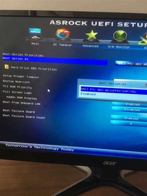hard drive bios displays  boot options   places super user