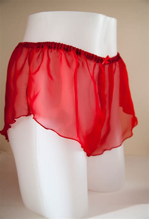 French Knickers Sheer Chiffon Panties Red Sexy Lingerie Etsy Uk