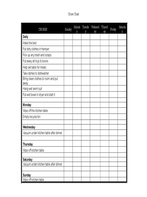 chore chart   templates   word excel