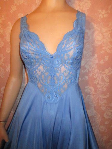 sold olga vintage nightgown xl long mega sweep style 92770 blue lace