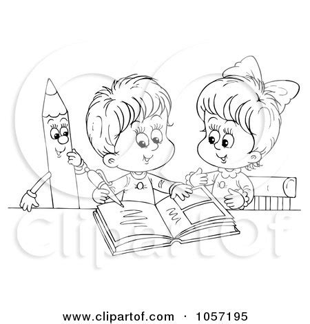 coloring page outline  children writing   photo album posters art