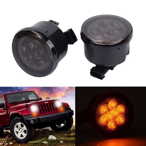 smoked amber front grille turn signal light  jeep wrangler jk   kit front turn signal led
