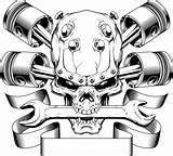 Pistons Wrench Mechanic Biker Piston Mechanical Morale Patch Caveira Carros Cooltattoo Stencils Tatuagens Escolha Pasta sketch template