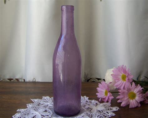 Vintage Purple Glass Bottle Sun Purple Amethyst Bottle Etsy Purple