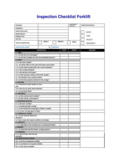 inspection checklist forklift