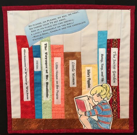 material mavens alices quotation quilt  bookshelf quilt