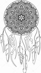 Dromenvanger Tekeningen Atrapasueños Fijne Zeer Stockillustratie Plumas Mandalas sketch template
