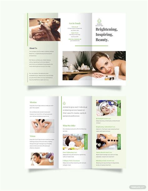 spa service tri fold brochure template  publisher word pages psd