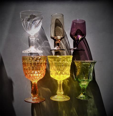 Set Of 6 Assorted Colored Glass Goblets Mismatched Vintage Etsy