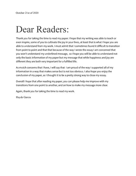 letter   readers preview   essay october st   dear