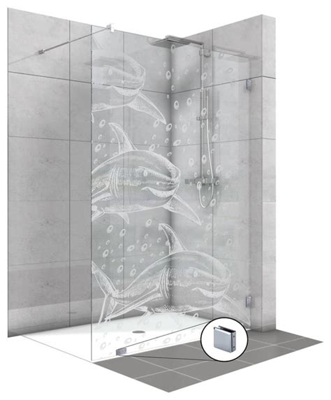 Frameless Fixed Shower Glass Panel With Frosted Shark