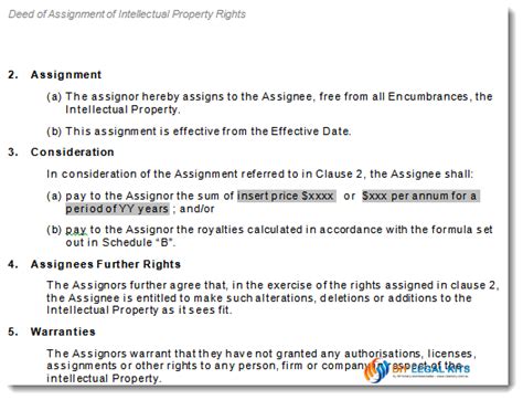 assignment  intellectual property rights deed