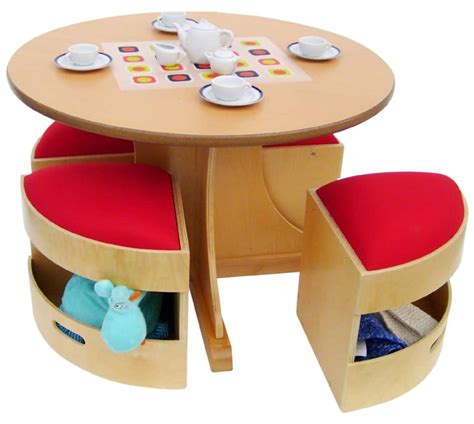 modern kids table  storage stools