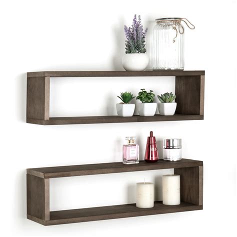 dark brown wood finish wall mounted   floating shelf set