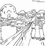 Munch Coloring Edvard Bridge Girls Edward Beach Drawing Pages Printable Line Color sketch template